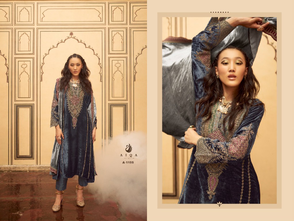 sitaray by aiqa fancy work pure velvet winter special designer 3pcs dress