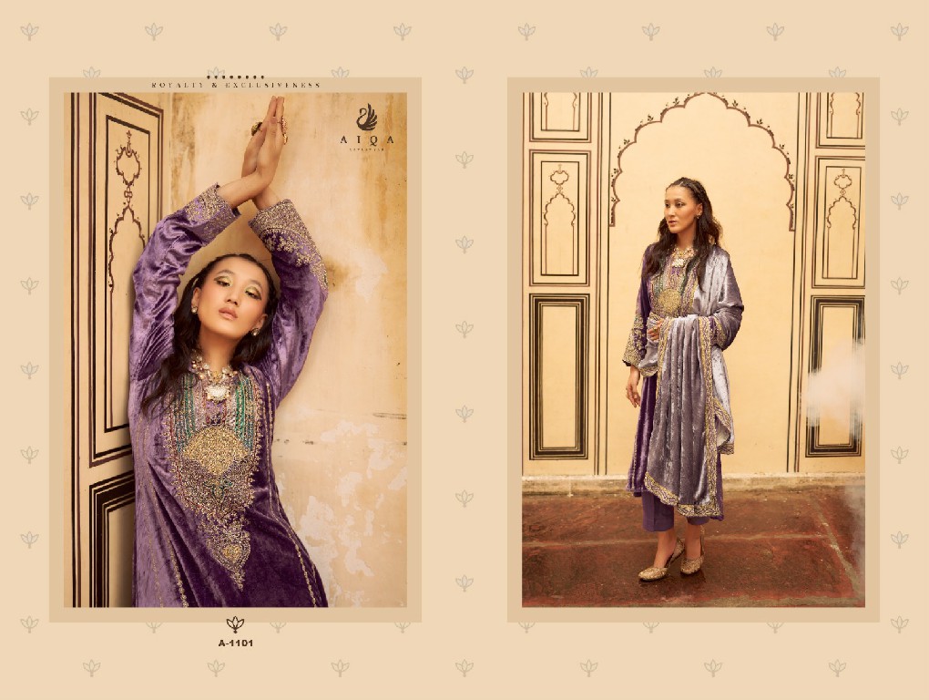 sitaray by aiqa fancy work pure velvet winter special designer 3pcs dress