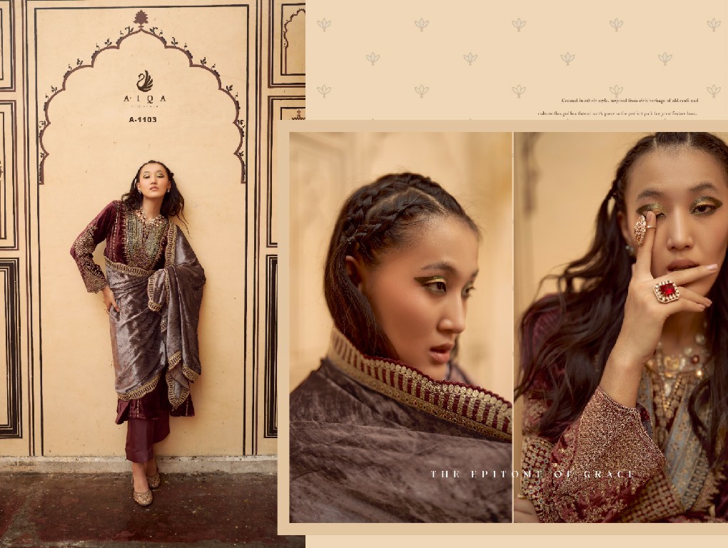 sitaray by aiqa fancy work pure velvet winter special designer 3pcs dress