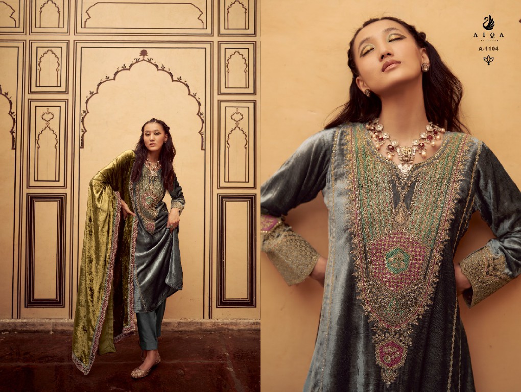 sitaray by aiqa fancy work pure velvet winter special designer 3pcs dress