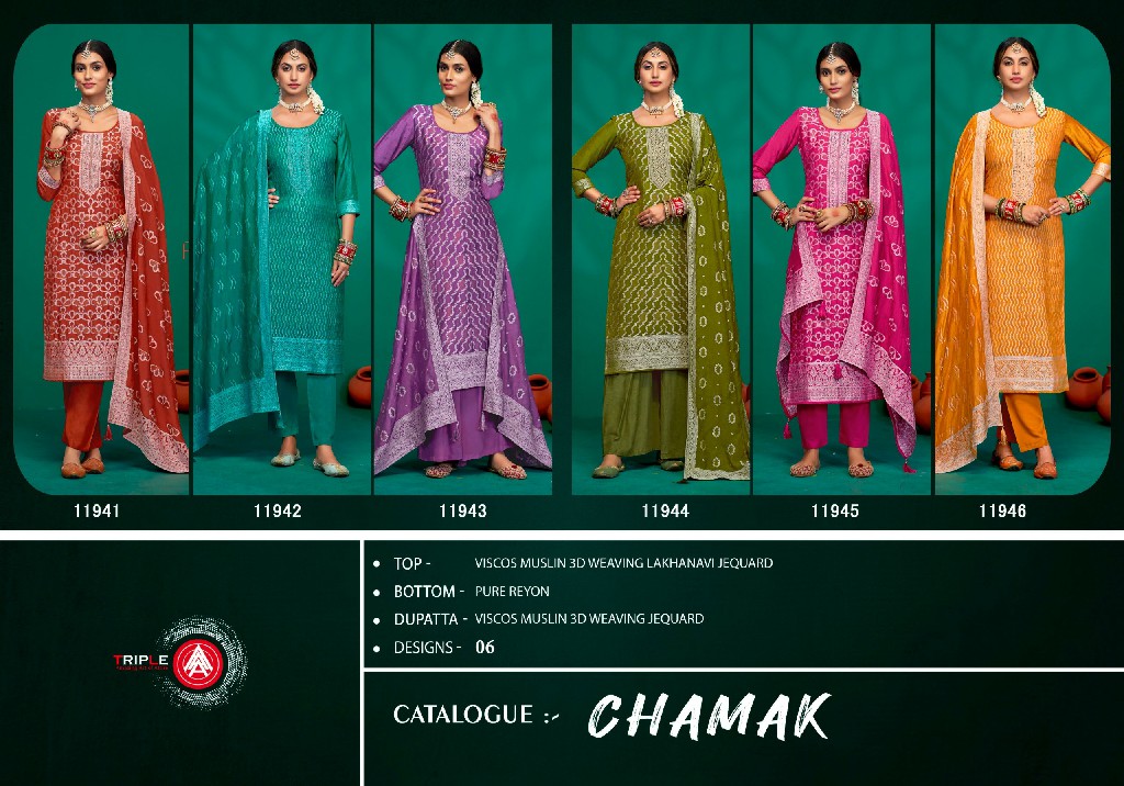 Triple AAA Chamak Wholesale Viscose Muslin Lakhnavi Work Dress Material