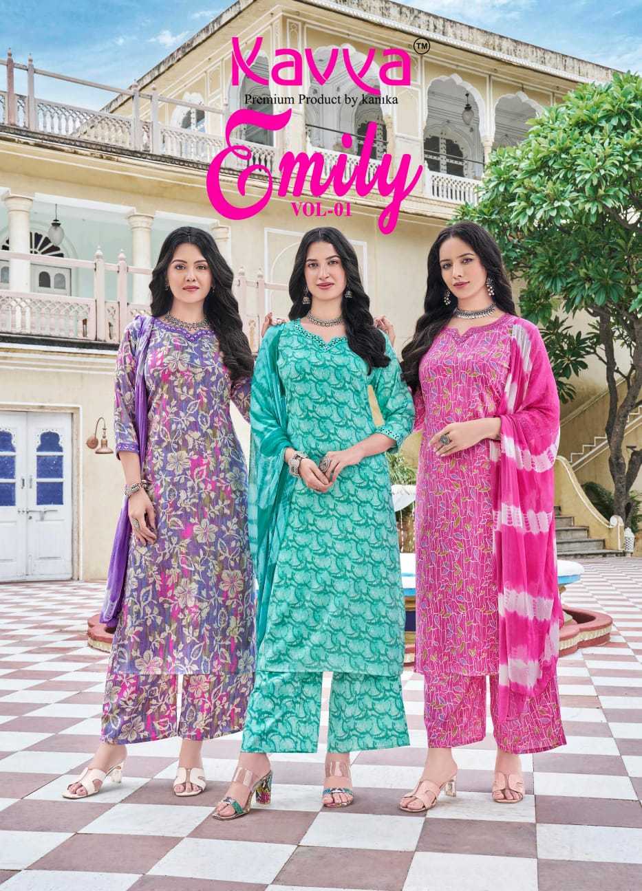 kavya emily vol 1 capsule print readymade regular wear 3pcs dress