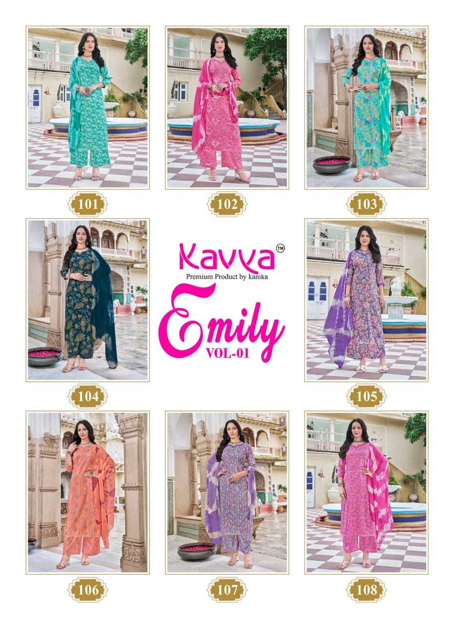 kavya emily vol 1 capsule print readymade regular wear 3pcs dress