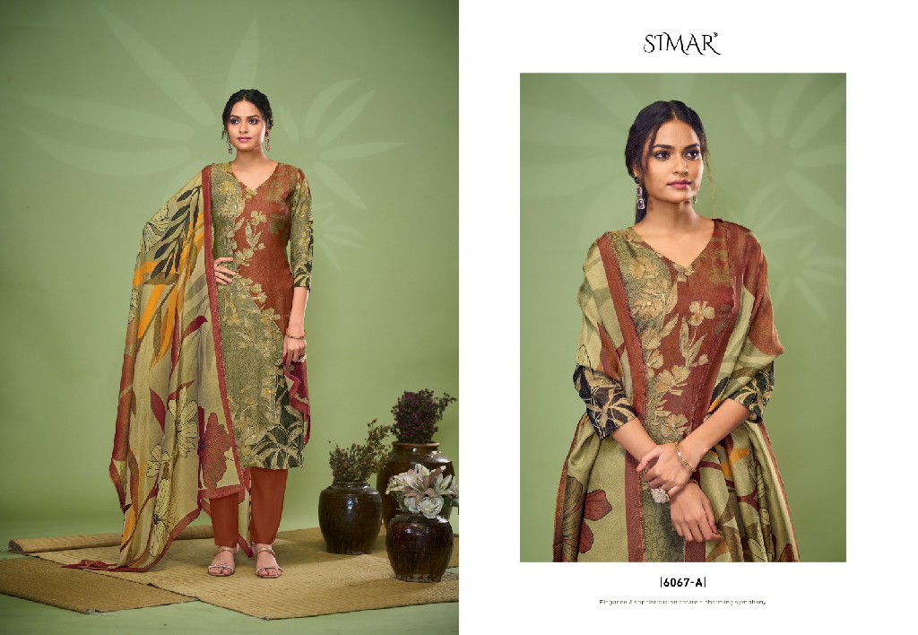 Glossy Simar Blooming Beauty 6067 Colour Wholesale Pure Silk With Handwork Salwar Suits