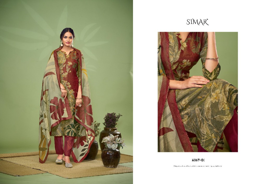 Glossy Simar Blooming Beauty 6067 Colour Wholesale Pure Silk With Handwork Salwar Suits