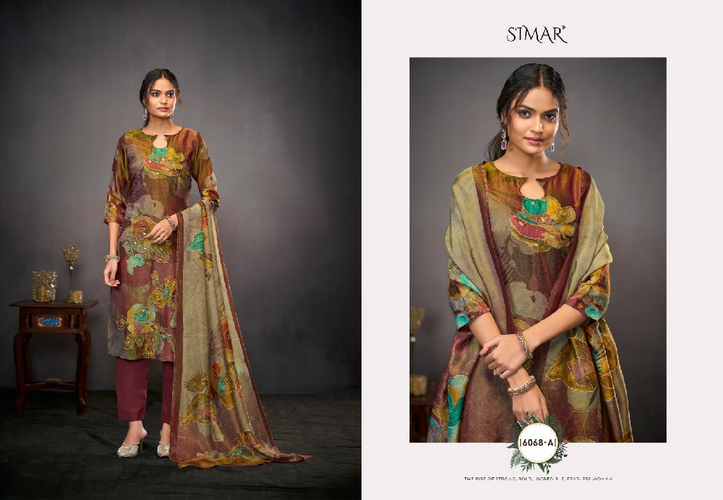 Glossy Simar Inayat 6068 Colour Wholesale Pure Silk With Handwork Salwar Suits