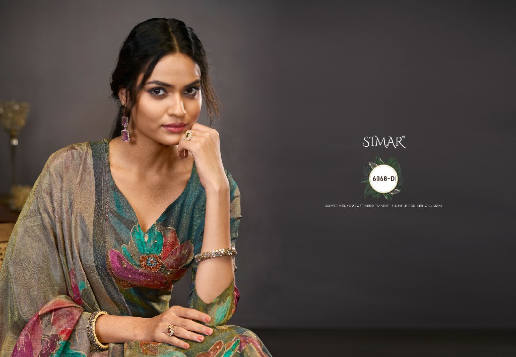 Glossy Simar Inayat 6068 Colour Wholesale Pure Silk With Handwork Salwar Suits