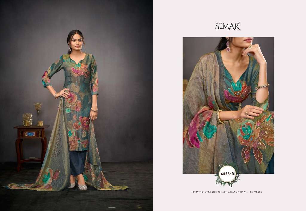 Glossy Simar Inayat 6068 Colour Wholesale Pure Silk With Handwork Salwar Suits