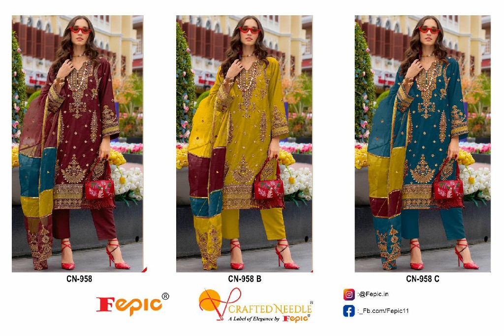 Fepic Crafted Needle CN-958 Wholesale Readymade Pakistani Concept Suits