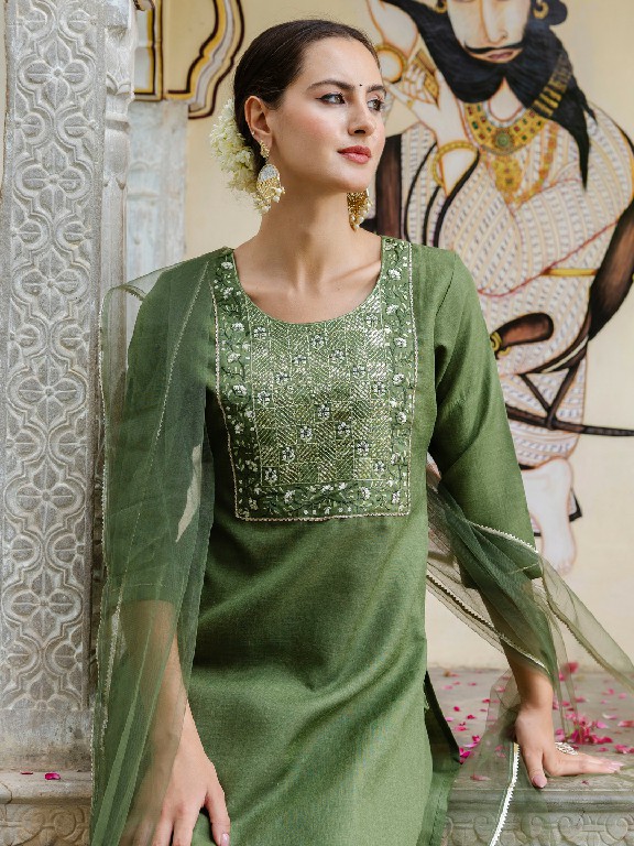 Aadhya Wholesale Cotton With Embroidery Work Kurti With Pant And Dupatta