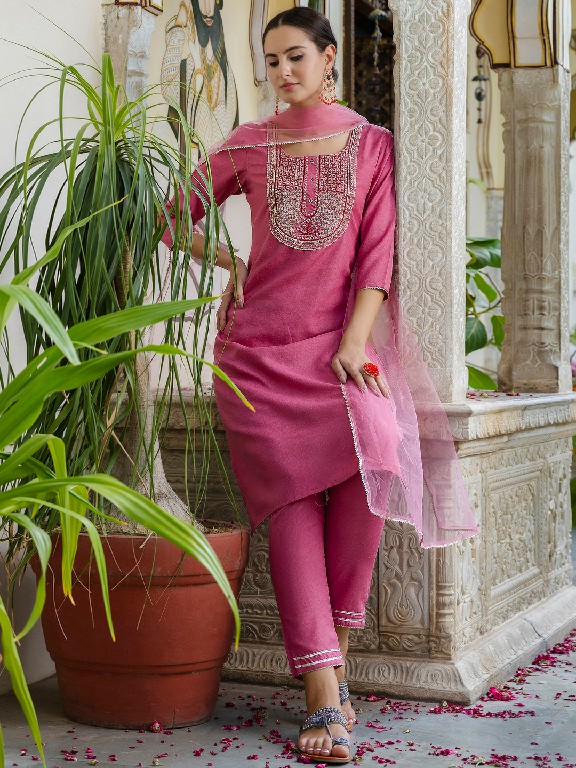 Aadhya Wholesale Cotton With Embroidery Work Kurti With Pant And Dupatta