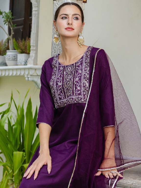 Aadhya Wholesale Cotton With Embroidery Work Kurti With Pant And Dupatta