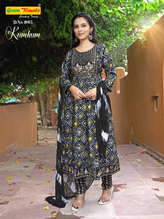 Green Tomato Kumkum Wholesale Alia Cut Kurti With Pant And Dupatta