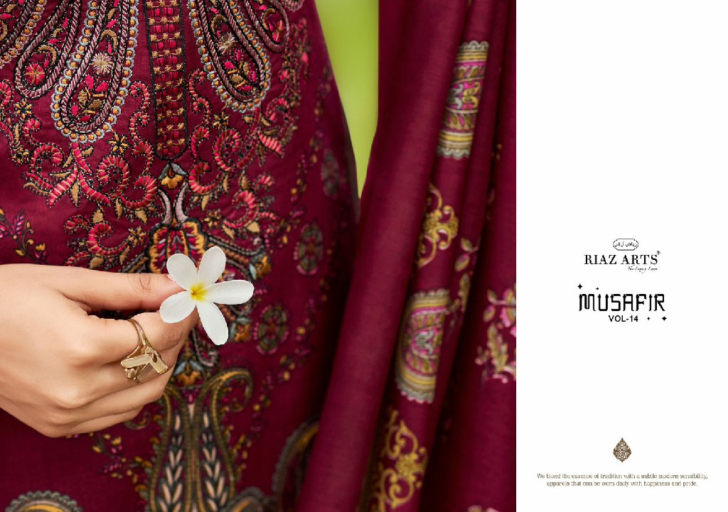 Riaz Arts Musafir Vol-14 Wholesale Pure Karachi Lawn With Embroidery Work Dress Material