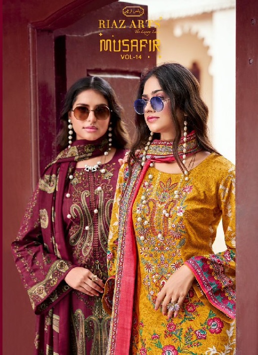 Riaz Arts Musafir Vol-14 Wholesale Pure Karachi Lawn With Embroidery Work Dress Material