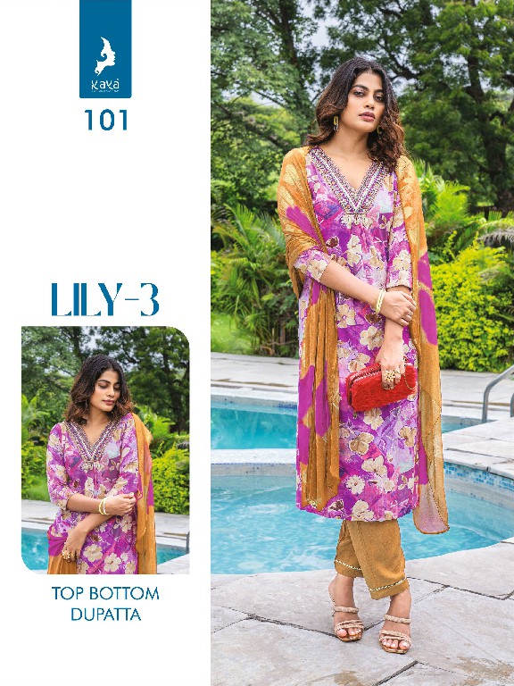 Kaya Lily Vol-3 Wholesale 3 Piece Straight Cut V Neck Concept Salwar Suits