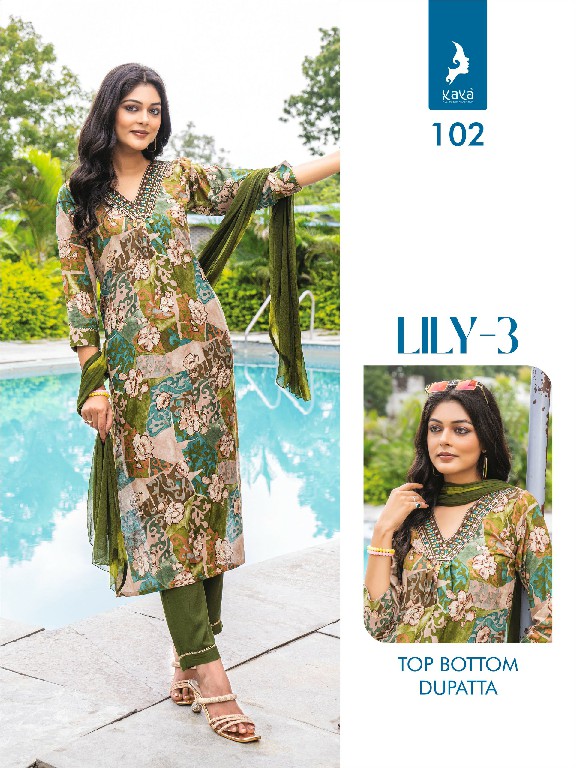 Kaya Lily Vol-3 Wholesale 3 Piece Straight Cut V Neck Concept Salwar Suits