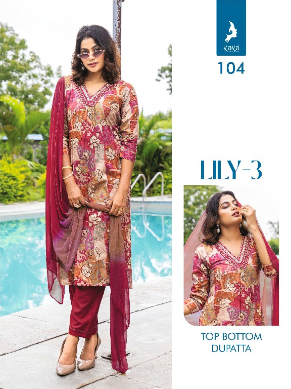 Kaya Lily Vol-3 Wholesale 3 Piece Straight Cut V Neck Concept Salwar Suits