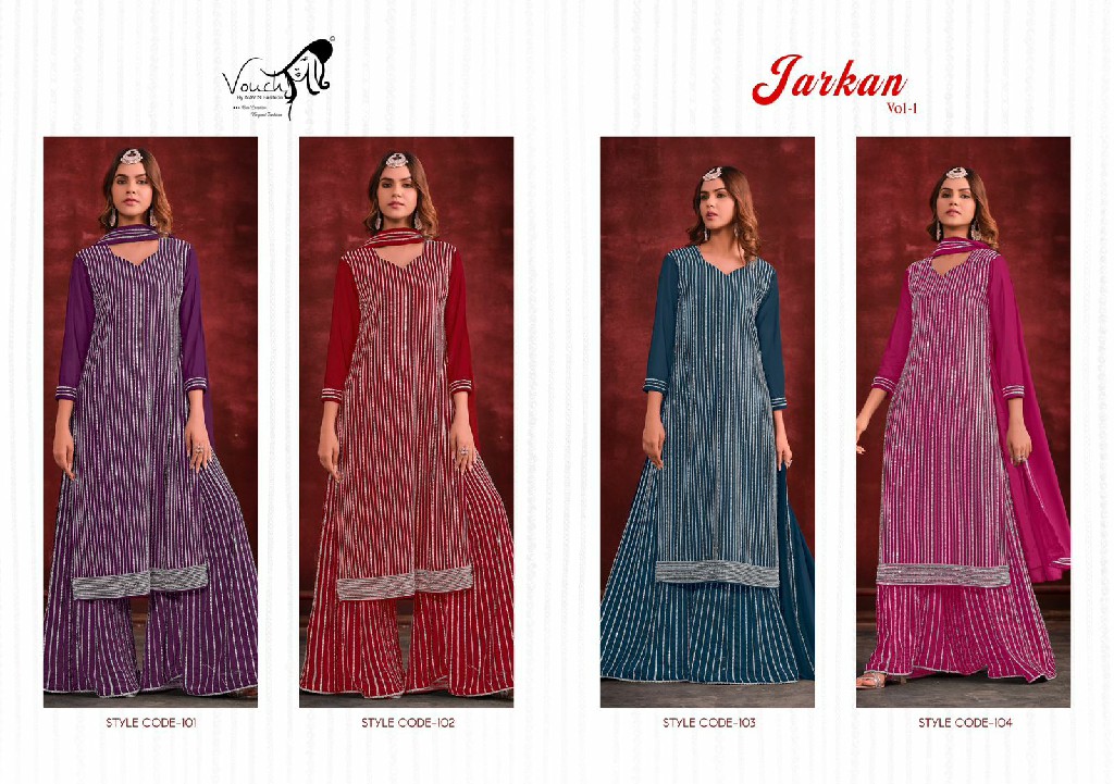 Vouch Jarkan Vol-1 Wholesale Free Size Sharara Suits Designer Suits