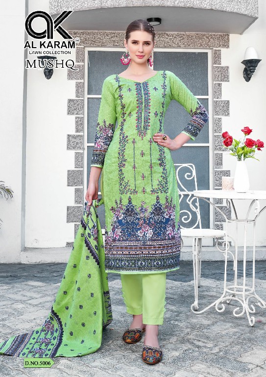 Al Karam Mushq Vol-5 Print Self Embroidery Cotton Dupatta Dress Material