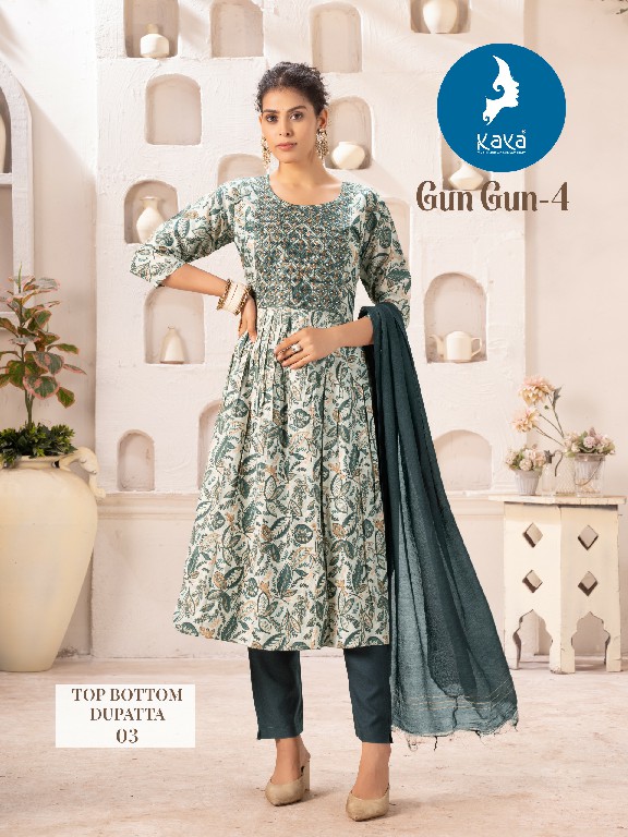 Kaya Gun Gun Vol-4 Wholesale 3 Piece Nayra Cut Work Concept Suits