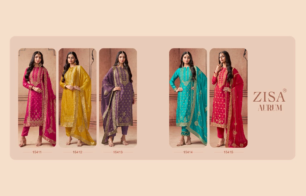Zisa Aurum Wholesale Pure Taby Silk With Weaving jacquard Straight Suits