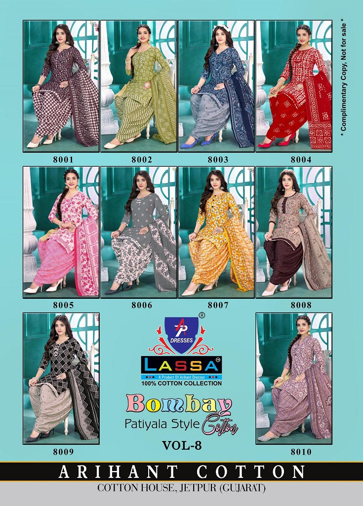 Arihant Lassa Bombay Patiyala Style Vol8 Wholesale Pure Cotton Printed Dress Material