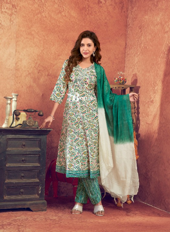 aneri vol 3 by bonie capsule print full stitch anarkali kurti pant dupatta