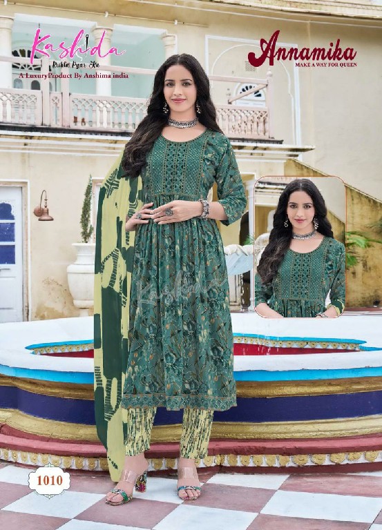 Kashida Annamika Vol-1 Wholesale Nayra Kurti Pant And Shiburi Dupatta