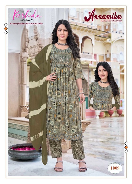 Kashida Annamika Vol-1 Wholesale Nayra Kurti Pant And Shiburi Dupatta