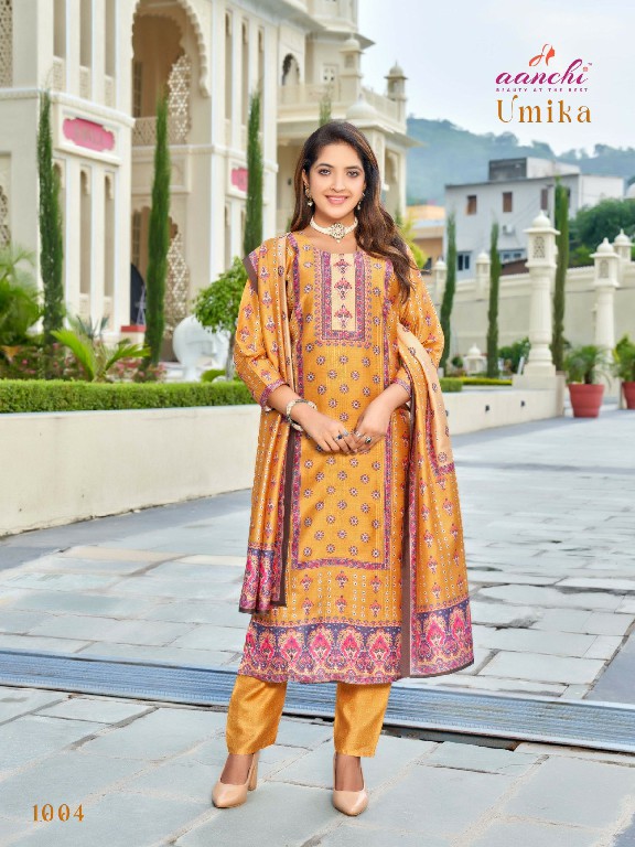 Aanchi Umika Wholesale Fancy Fabric With Crochet Work Top With Pant And Dupatta