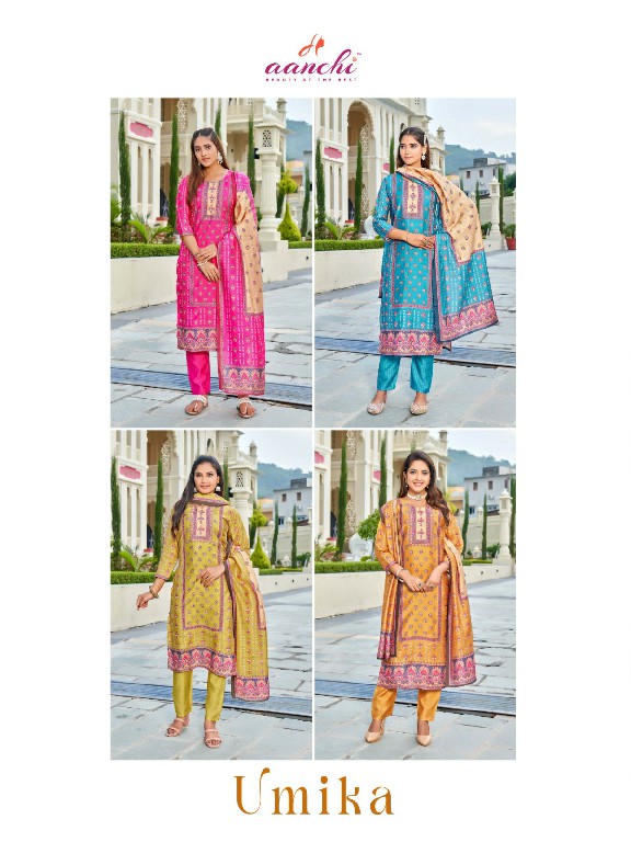 Aanchi Umika Wholesale Fancy Fabric With Crochet Work Top With Pant And Dupatta