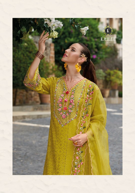 Kailee Safarnama Vol-5 Wholesale Pure Viscose Muslin Self Schiffli Work Kurtis With Pant And Dupatta