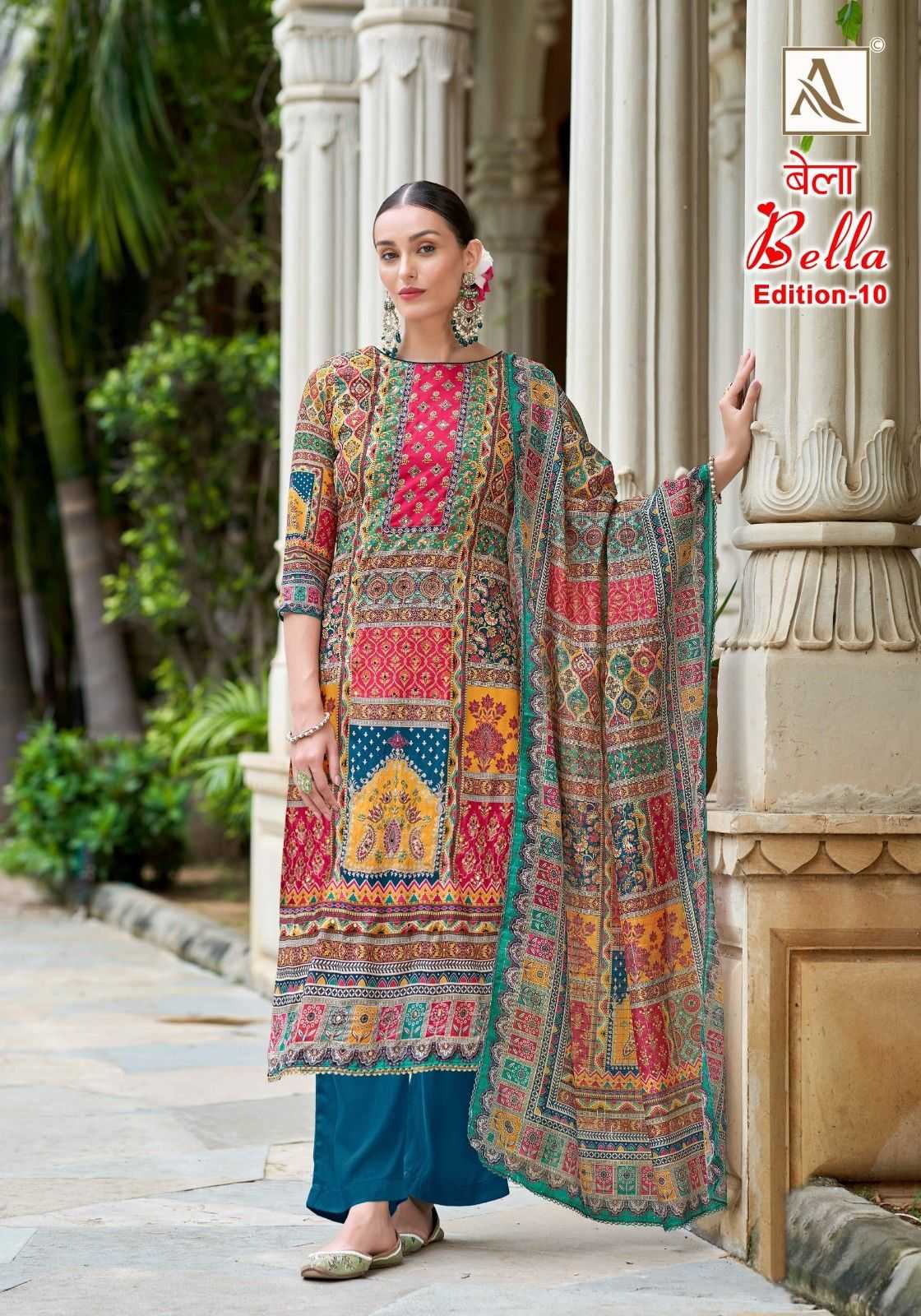 bellla vol 10 by alok suits pure muslin pakistani print suits