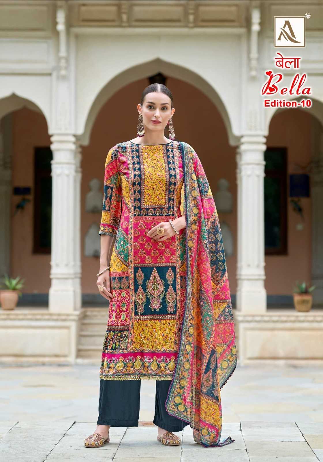 bellla vol 10 by alok suits pure muslin pakistani print suits