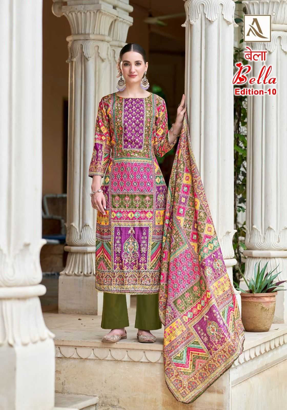 bellla vol 10 by alok suits pure muslin pakistani print suits