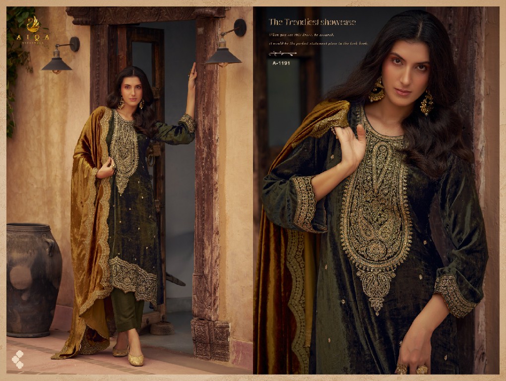 AIQA Shikarbagh Wholesale Pure Velvet With Fancy Work Winter Suits