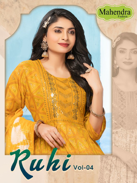 Mahendra Fashion Ruhi Vol-4 Wholesale Fancy Capsule Print Kurtis With Pant And Dupatta