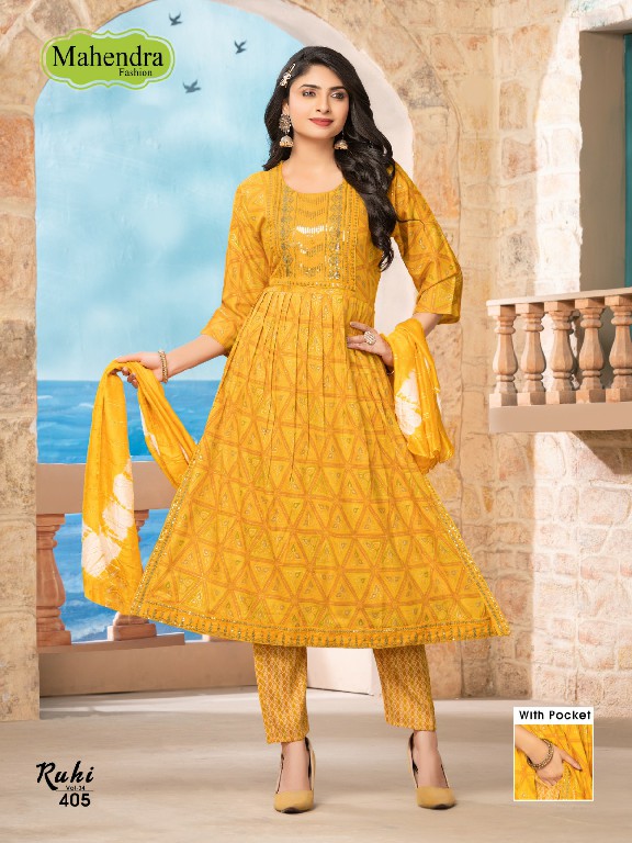 Mahendra Fashion Ruhi Vol-4 Wholesale Fancy Capsule Print Kurtis With Pant And Dupatta