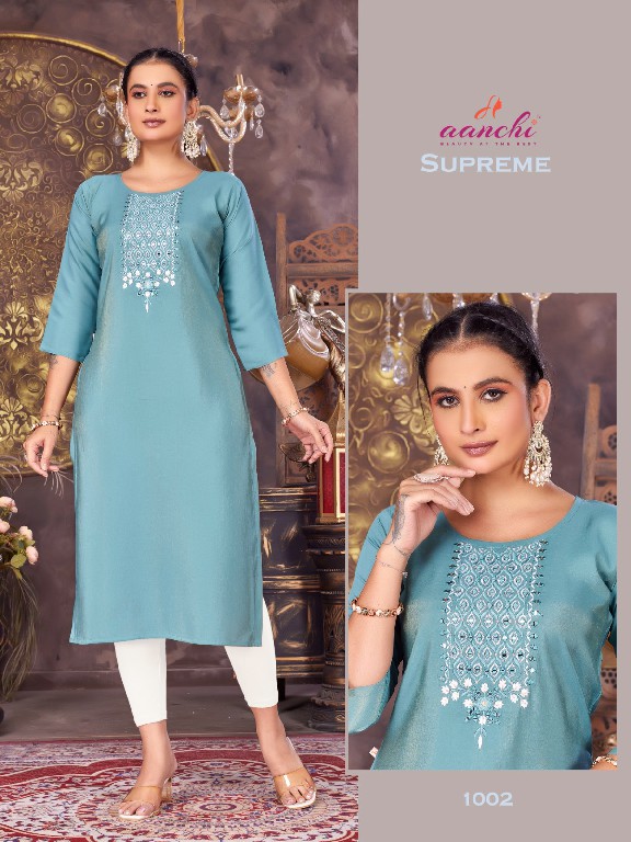 Aanchi Supreme Wholesale Roman Shimmer Long Kurtis Catalog