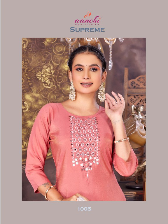 Aanchi Supreme Wholesale Roman Shimmer Long Kurtis Catalog