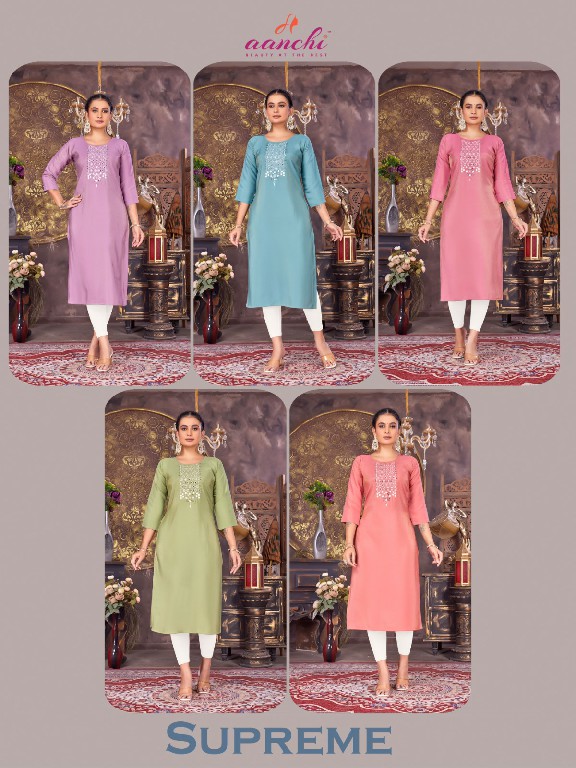 Aanchi Supreme Wholesale Roman Shimmer Long Kurtis Catalog