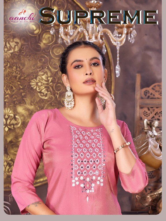 Aanchi Supreme Wholesale Roman Shimmer Long Kurtis Catalog