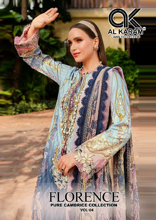 Al Karam Florence Vol-4 Wholesale Pure Cambric Cotton Dress Material