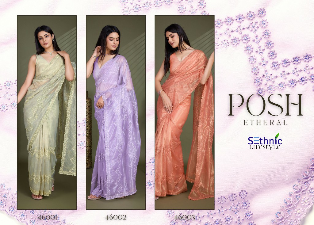 sethnic lifestyle posh 46001-46003 simmer net exclusive saree supplier