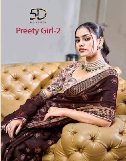 5D Designer Preety Girl Vol-2 Wholesale Nilgiri Chiffon With Weaving Border Sarees