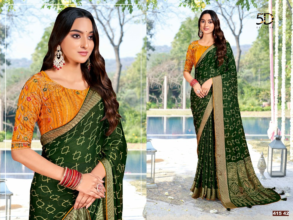 5D Designer Panchi Vol-5 Wholesale Nilgiri Chiffon Ethnic Sarees