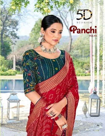 5D Designer Panchi Vol-5 Wholesale Nilgiri Chiffon Ethnic Sarees