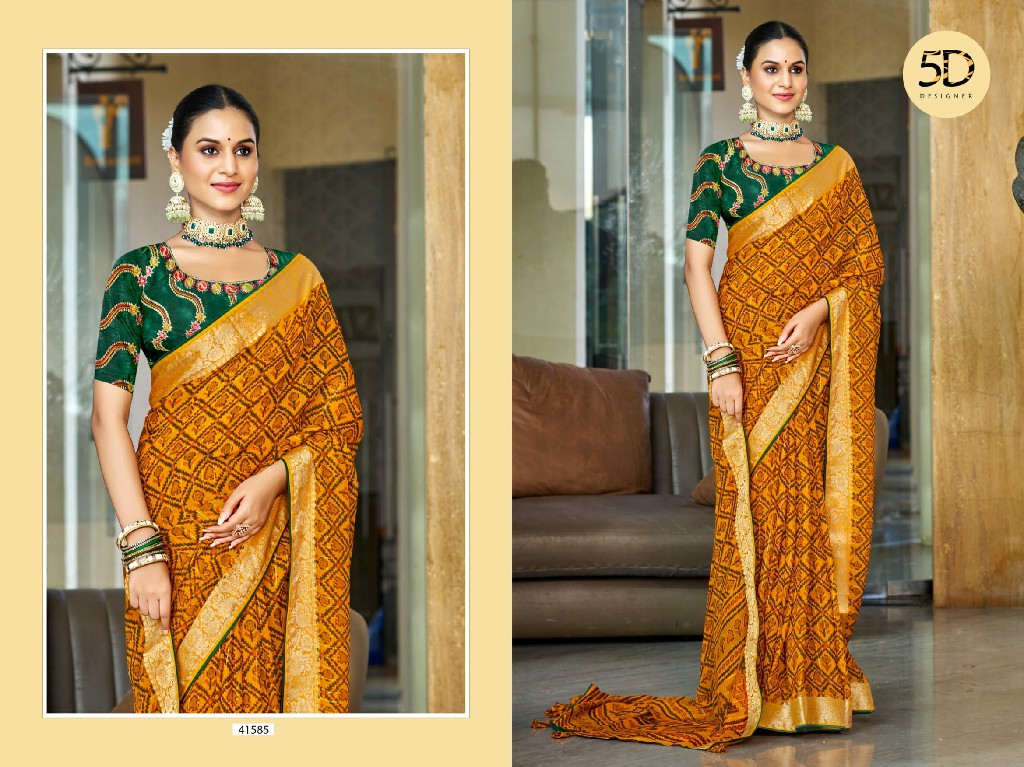 5D Designer Prisha Vol-8 Wholesale Moss Georgette With Jacquard Sarees