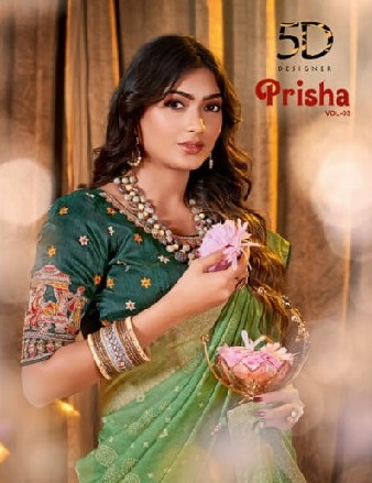 5D Designer Prisha Vol-3 Wholesale Moss Georgette With Jacquard Sarees